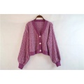 Suéter de cardigã de malha de moda roxa à venda