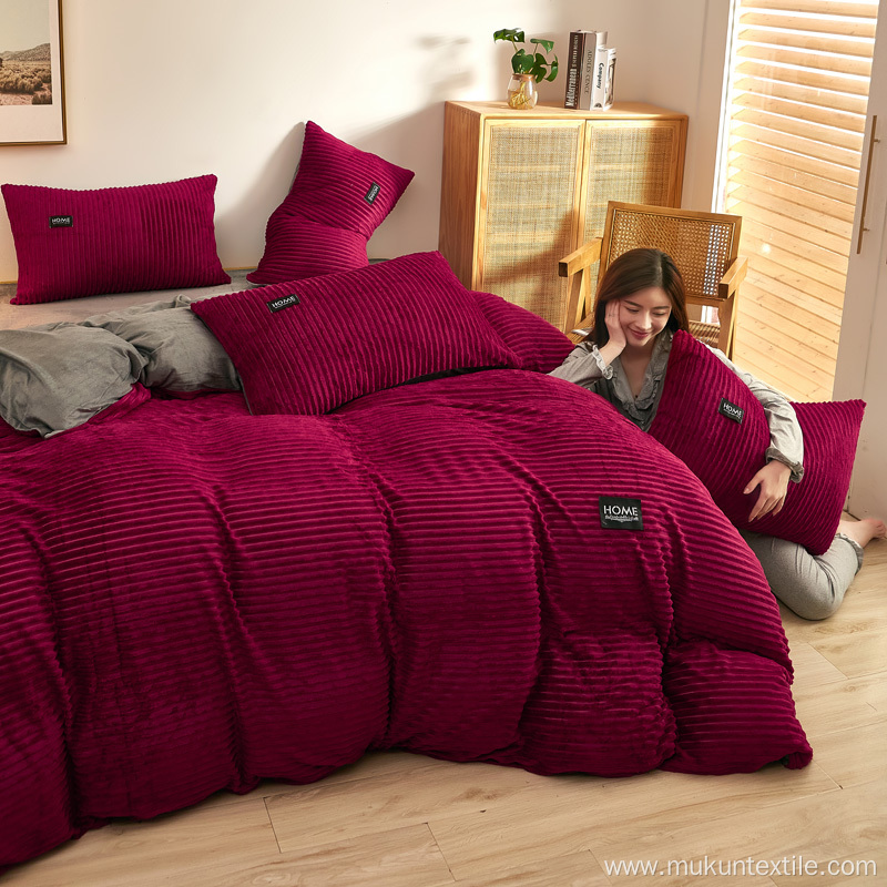 Colorful bed sheet stripe flannel fleece bedding set