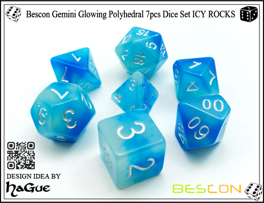 Bescon Gemini Glowing Polyhedral 7pcs Dice Set ICY ROCKS-New Version-3 Bescon Gemini Glowing Polyhedral 7pcs Dice Set ICY ROCKS-New Version-3