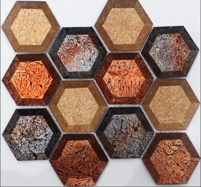 Golden Foil Cover Hexagon Glass Mosaic