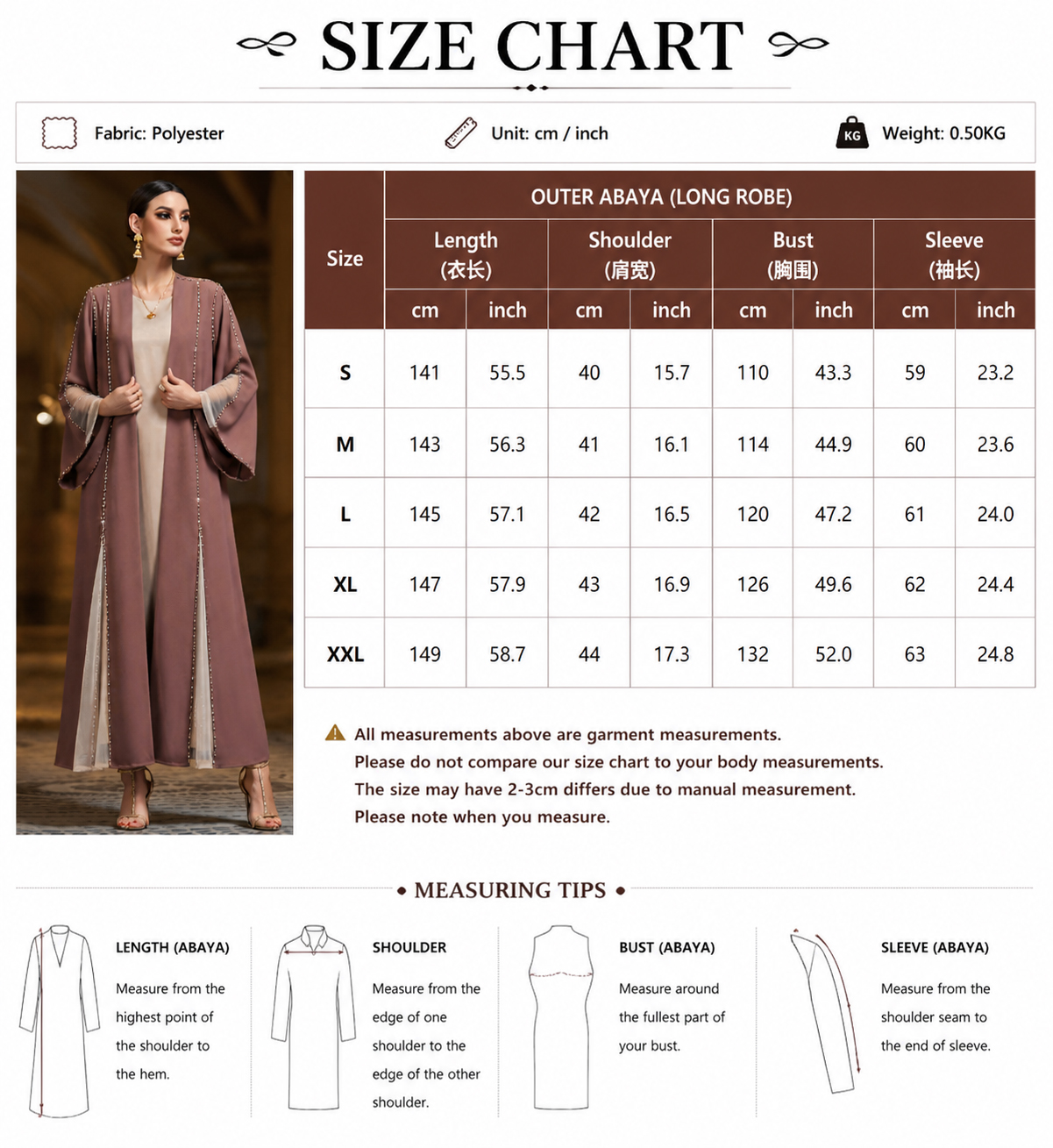 کیمونو آبایا جلوی روباز با بدلیجات لوکس Luxury Rhinestone Open Front Kimono Abaya