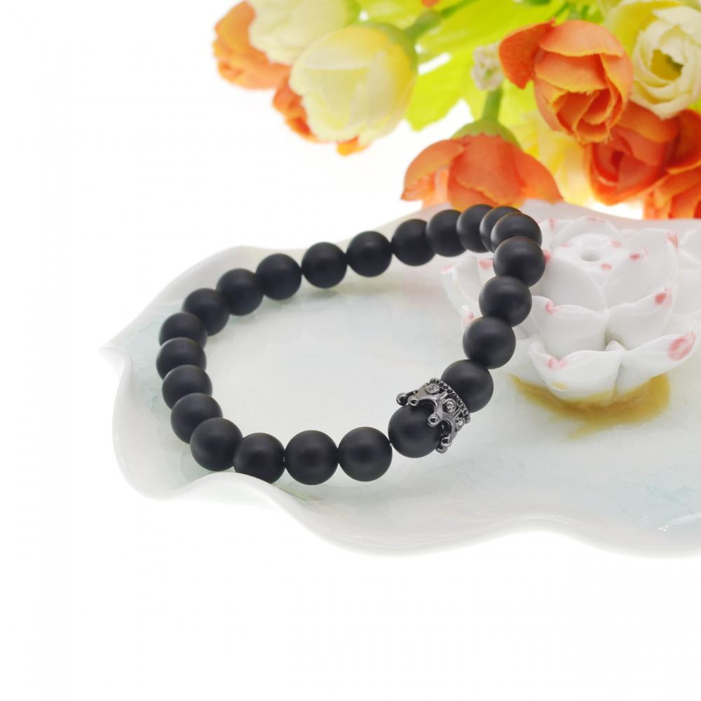 Matte Agate Black CZ Crown King pulsera para hombre moda