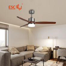 Iluminación ESC Ventiladores de techo de madera modernos de 52 pulgadas 3 cuchillas con luces LED de control remoto Ventilador de techo LED