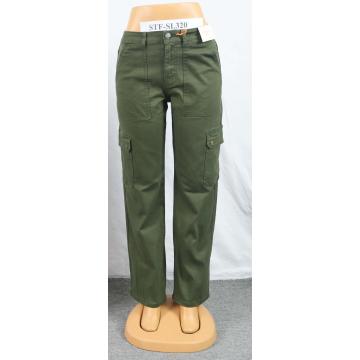 Hoog getailleerde Army Green Cargo Rechte broek