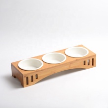 Elevated Pet Bowls - Raised Bamboo Stand & Ceramic Feeding Bowls for Cats and Dogs