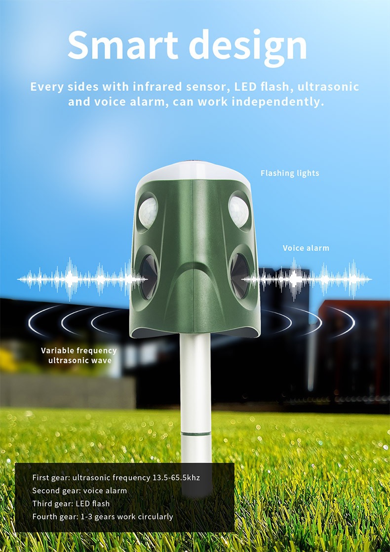 Repulsor de animais ao ar livre à prova d'água de serpente de mouse solar repelling de pássaro animal recarregável Animal Repeller Outdoor Waterproof Snake Mouse Solar Power Animal Bird Repeller Rechargeable