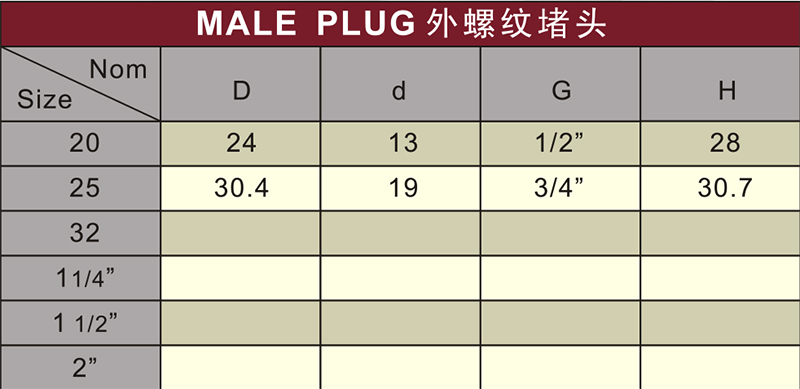 Din Pn10 Water Supply Upvc Male Plug White