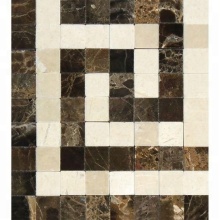 Emperador Dark Marble Polished Greek Key Border Listello w/ Crema Marfil Dots