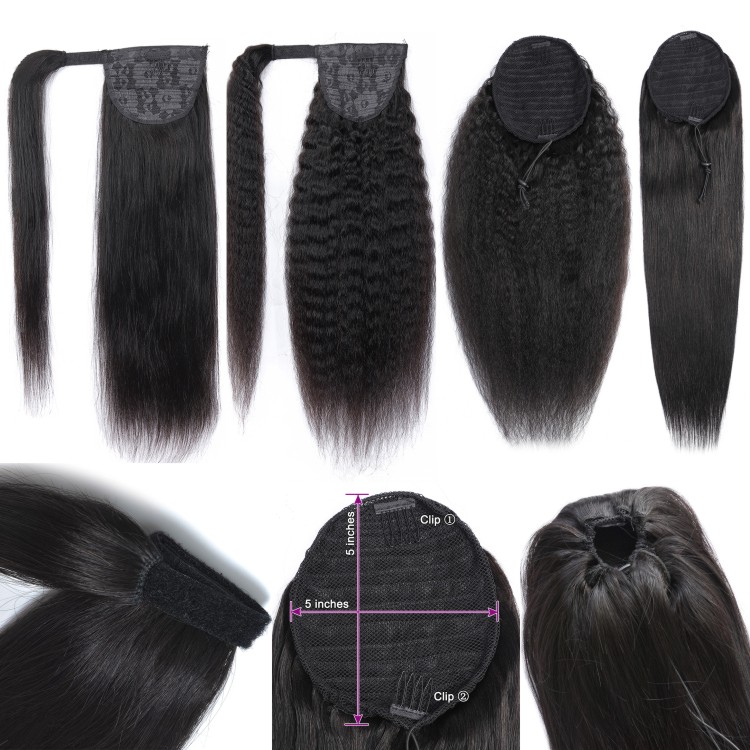 Virgin Brazilian Hair Drawstring Ponytail Cheveux Humains Yaki Wrap Around Ponytails For Black Women