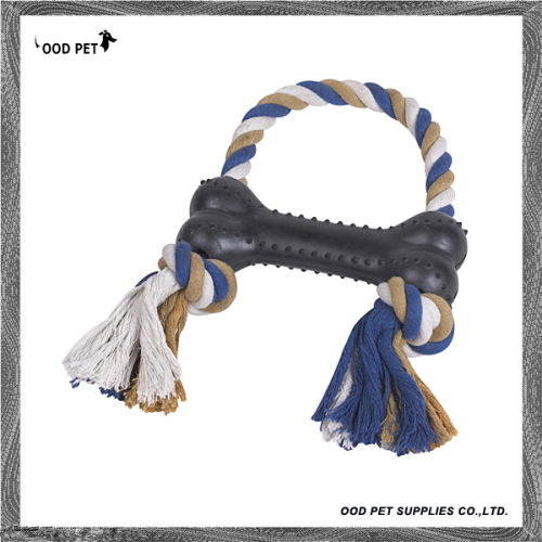 Rubber Bone and Cotton Rope Dog Toy (SPO6038)