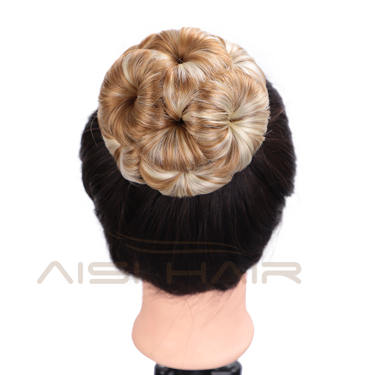 Aisi Hair Synthetic Fiber Plastic Comb Hair Extension Curly Claw On Ponytail 9 Flowers Blonde Chignon Bun Hairpieces For Women