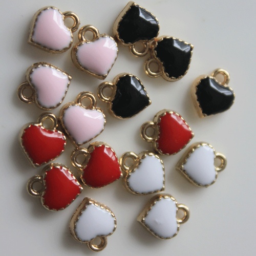 Enamel Heart Pendants Zinc Alloy Metallic Charms DIY Craft Handmade Jewelry Necklace Ornament