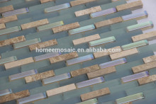 Natural strip stone mix glass mosaic tile for kitchen wall deco