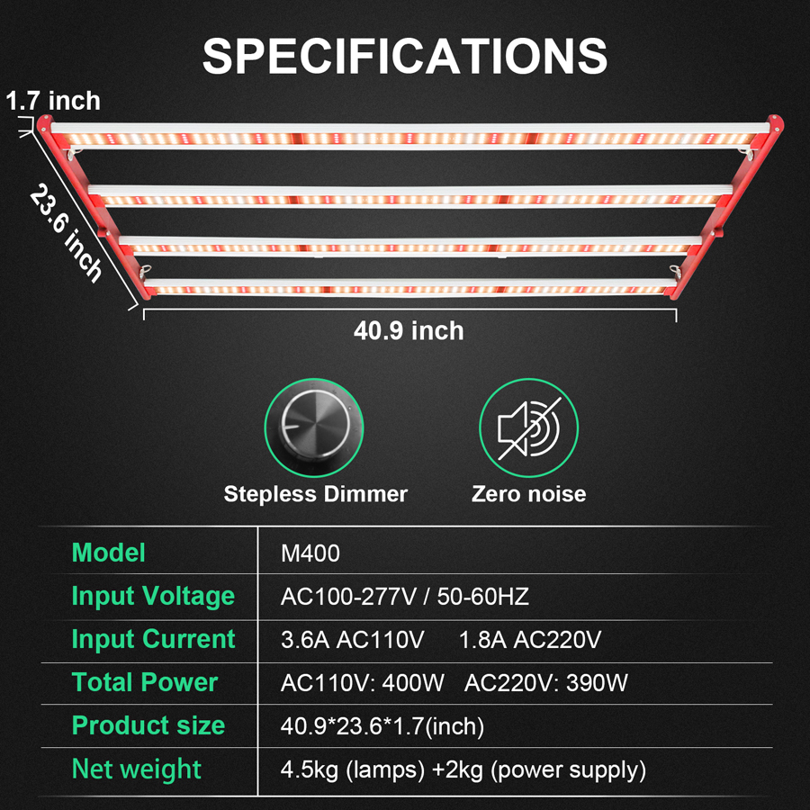 Đèn LED Grow đầy đủ quang phổ có thể gập lại 400W