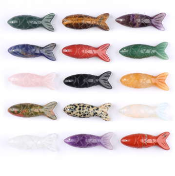 Gemstone Craving Fish Pendant Natural Stone Handmade Craved Fish Pendant (15X40MM) Crystal Fish Charm Pendant for Diy Jewelry