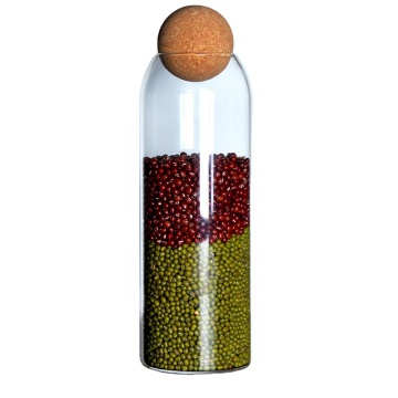 Borosilicate Glass Food Storage Jars with Wood Lid and Cork Stopper