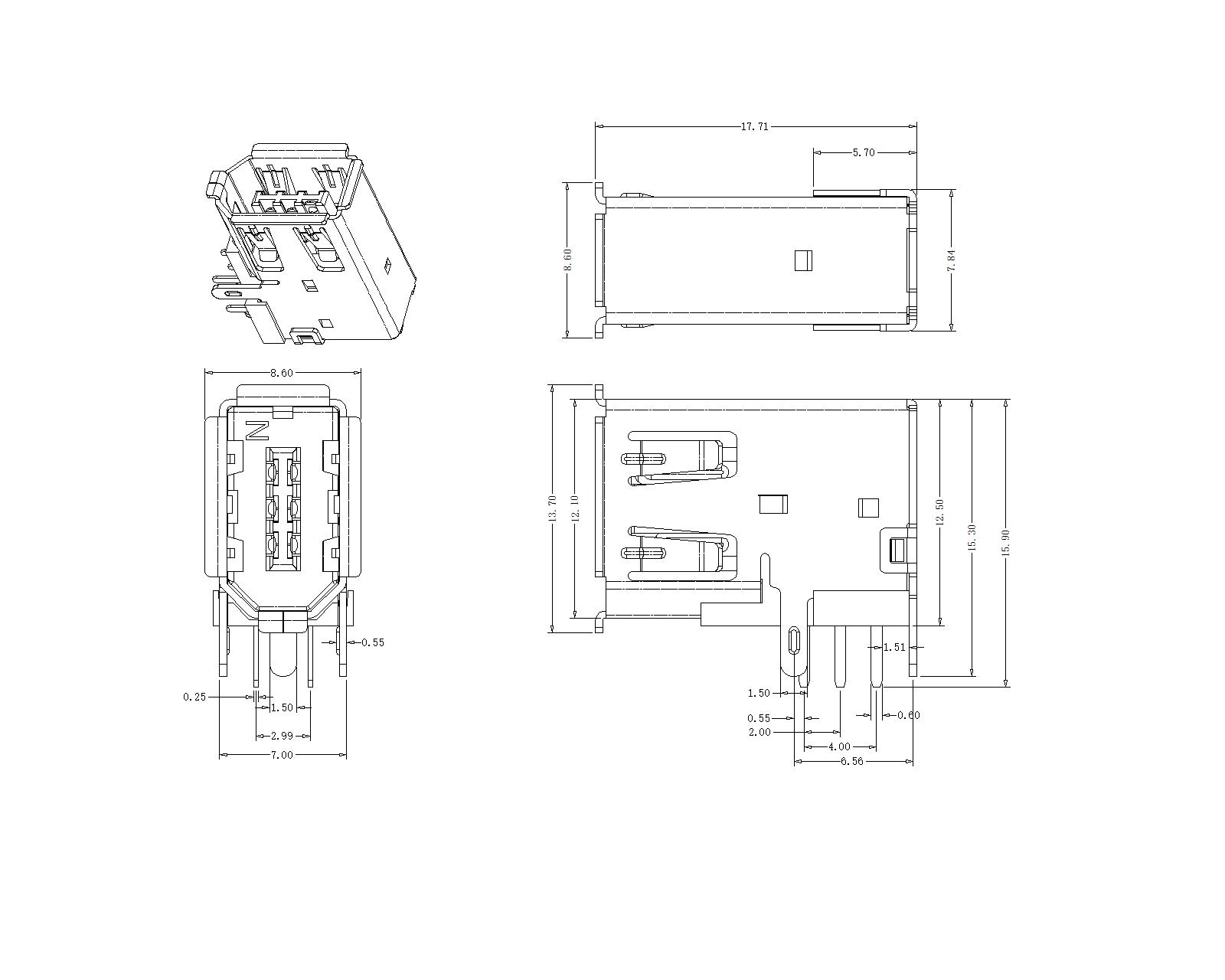 IEFR04-B-P-B-S0-A 1394 6P Receptacle Angle Si IEFR04-B-P-B-S0-A 1394 6P Receptacle Angle Si