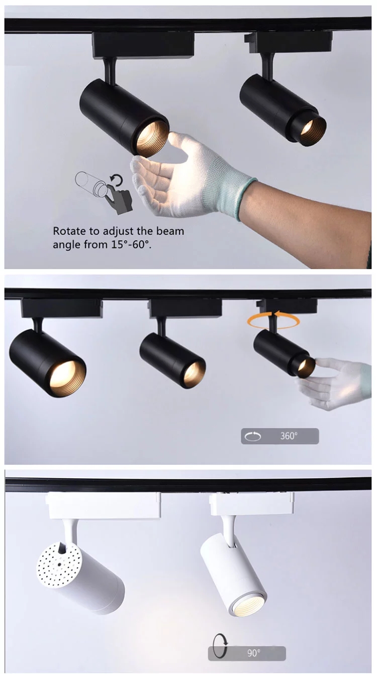 New arrivals led track lights cob full watt zoomable museum track lighting 3/4 phase 23w for museum