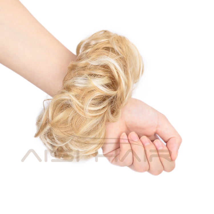 Aisi Hair Elastic Donut Blonde Ponytail Extensions Hair Ribbon Bundles Curly Synthetic Bun for Brides Women Hair Chignons Bun