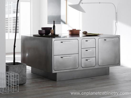 Modern Mini Island Stainless Steel Kitchen Cabinet Set