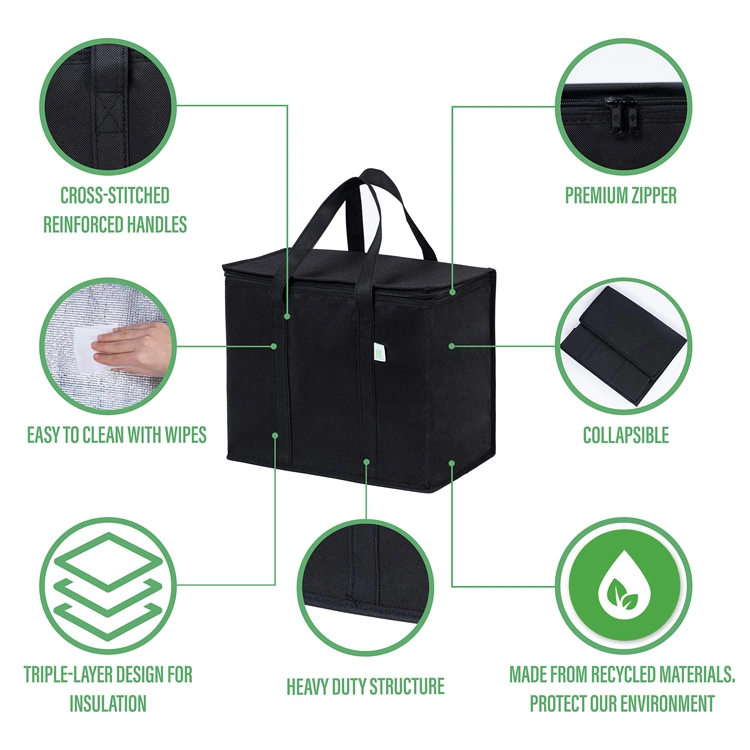 Reusable Thermal Insulated Grocery Cool Carry Cooler Lunch Bag for Food Cooler Bag