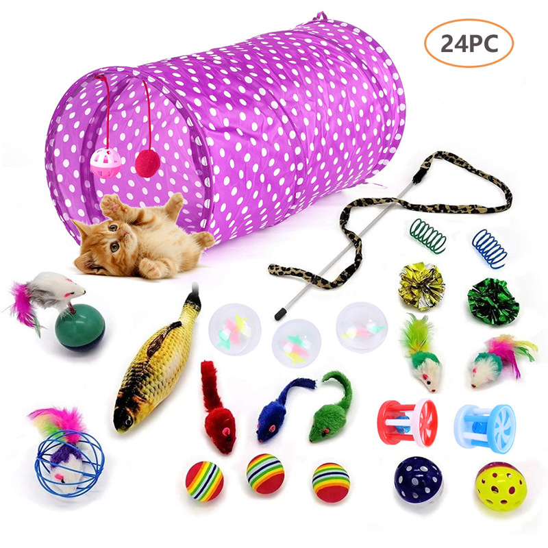 The New Pet Cat Toy Set Rainbow Blue Three-channel Tunnel Through Feather Toys Cat Pet Products