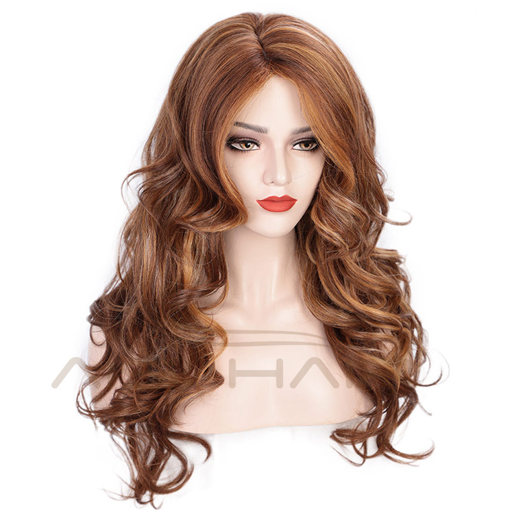Aisi Hair Dark Brown Mixed White Color Synthetic Long Curly Wave Wigs Heat Resistant Fiber Fashion Cosplay Wigs for Women