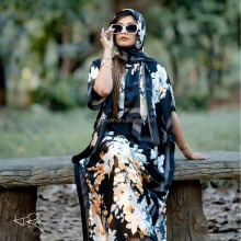 2025 2pcs Dubai Dress with Hijab Set - African Caftan Loose Silk Dress