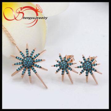 Special design blue turquoise rose gold plate jewelry sets