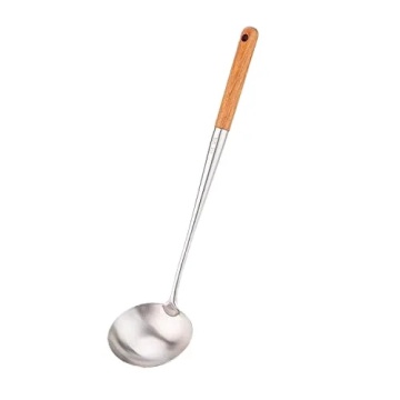 Eco-Friendly Durable Stainless Steel Soup Ladle with Wooden Handle for Cooking Wok