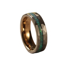 High Polished Blue Opal Tungsten Carbide Wedding Ring with Crushed Opal Inlay