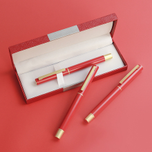 Custom Logo Metal Roller Pen Set - Matte Red Ballpoint Pens for Business