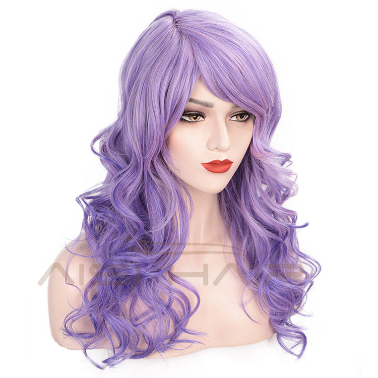 Aisi Hair Long Wavy Hair Purple High Temperature Synthetic Wigs for Women Fashion Female Cosplay Party Christmas Wigs