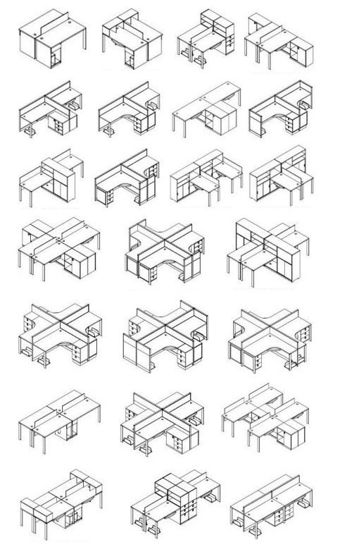 Combination Office Work Stations with High Partition