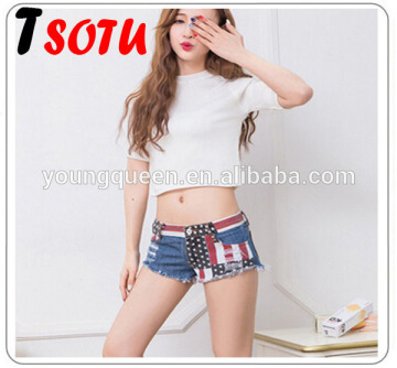 NZK2 2016 summer new Europe womens denim shorts hole worn personalized fashion night tide sey denim shorts