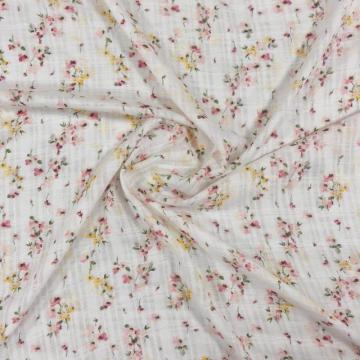 Sweet Floral Printed Rayon Textured Dobby Slub Fabric