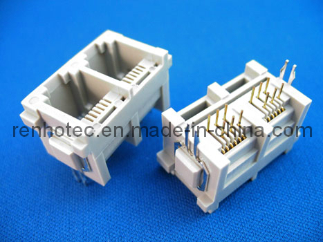 1*2port Unshielded RJ45 Modular Jack PCB Connector (RH-IO-0043)