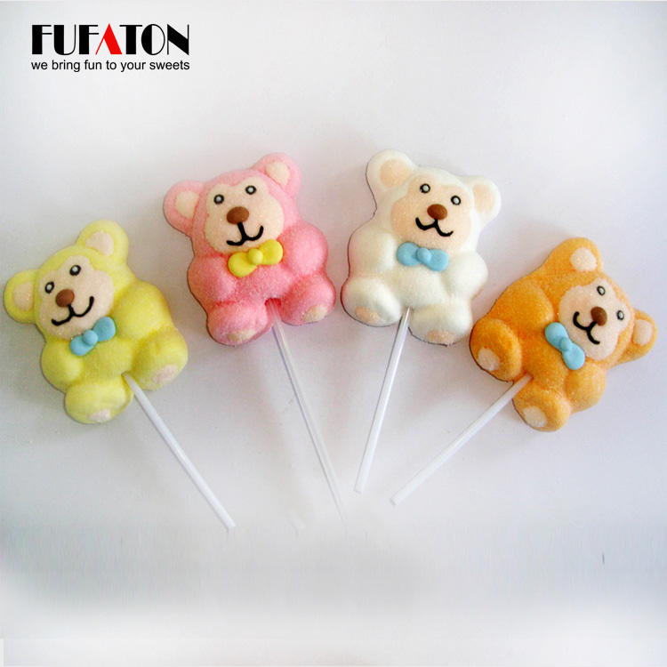 Handmade Teddy Bear Marshmallow Lollipops Candy, High Quality Handmade