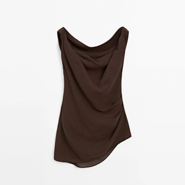 Women's asymmetrical collar linen blend top