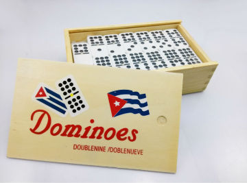 Classic double 9 dominoes in a wooden box