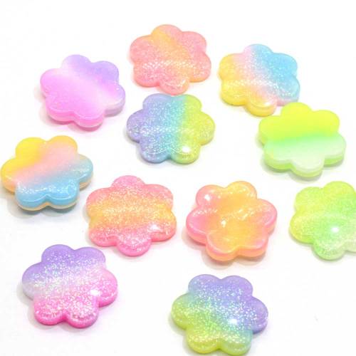 Hot Selling Gradient Colorful Flower Shaped Resin Cabochon For Handmade Craft Resin Beads Charms Toy Phone Decor