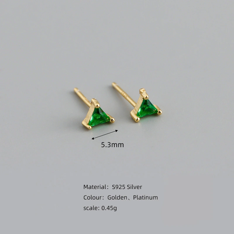 Fashion Simply Jewelry Colorful Triangle 925 Sterling Silver Stud Earrings