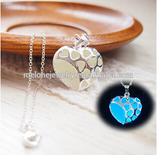 Sterling silver plated glowing heart necklace Glowing Necklace glow jewelry