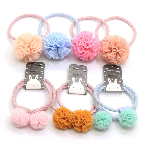 2019 New Products Baby Girl Toddlers Pom Pom Flower Hair Ties Pastel Color Elastic Hair Band Headband Ponytail Holders