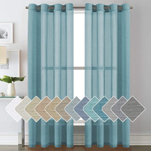 Elegant Light Filtering Turquoise Semi Sheer Linen Curtains