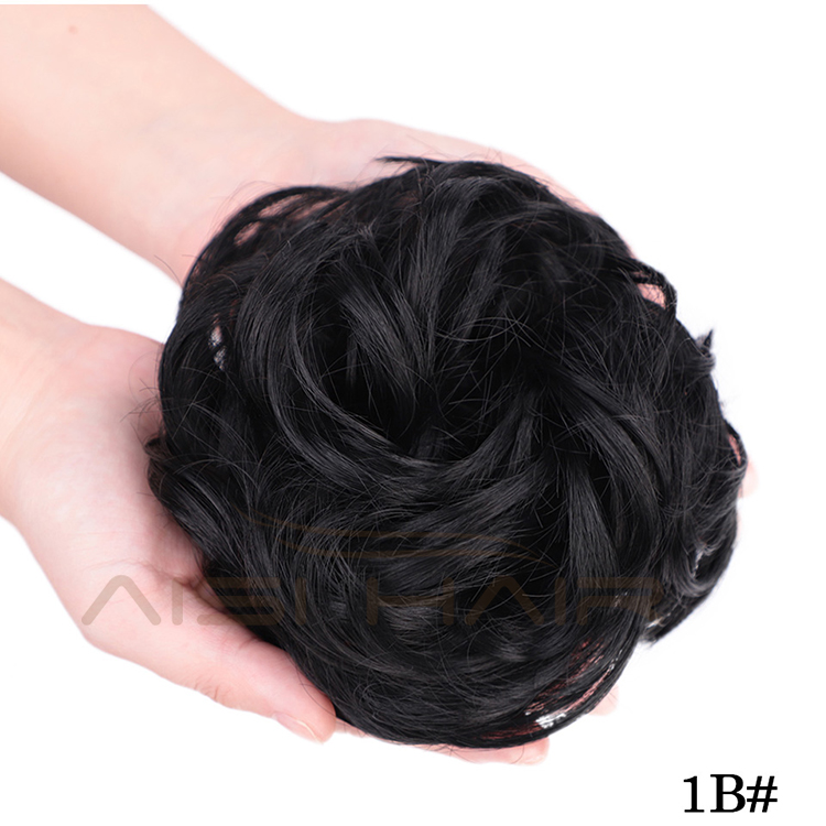 Aisi Hair Synthetic Chignon Donut Black Curly Bun Pad Chignon Elastic Rope Rubber Band Hairpiece Extension For Black White Women