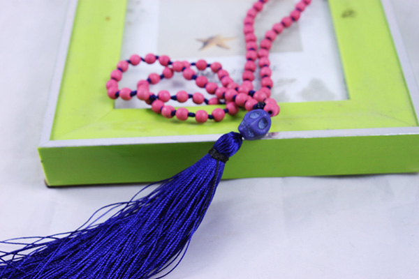 pink coral necklace, pendant tassel necklace 