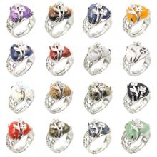 Nueva llegada forma de corazón anillos huecos anillos de piedra preciosa anillo de corazón para mujeres niña de piedra natural anillos de boda anillo ajustable anillo ajustable