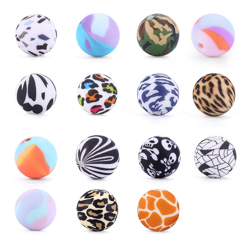 Leopard Bpa Free Teether Supplies Mix Double Hole 19mm Kits Custom 20mm Printed Bulk Clip Pacifier Silicone Beads