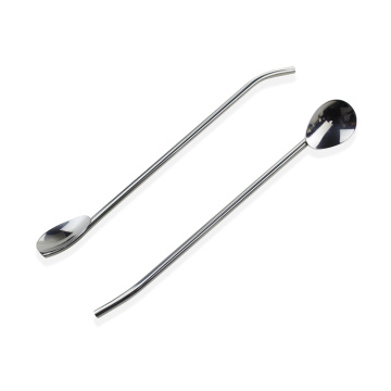 Stainless Steel Metal Drinking Cocktail Spoon Straw